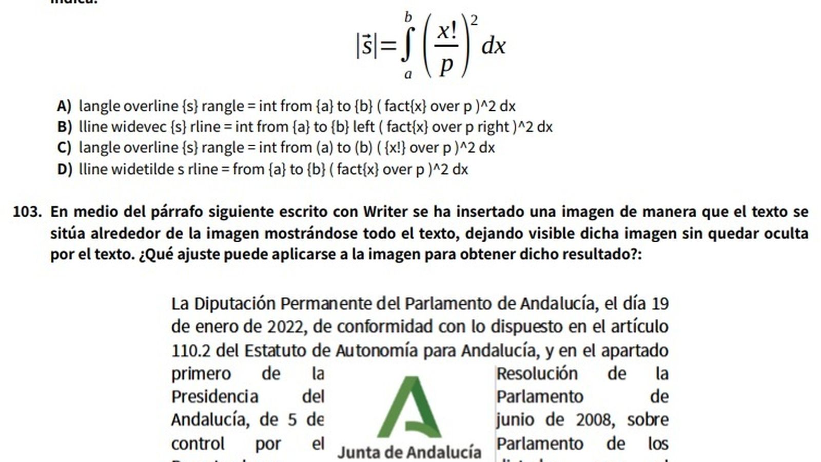 Una de las preguntas de la prueba práctica del examen de oposición de auxiliar administrativo.