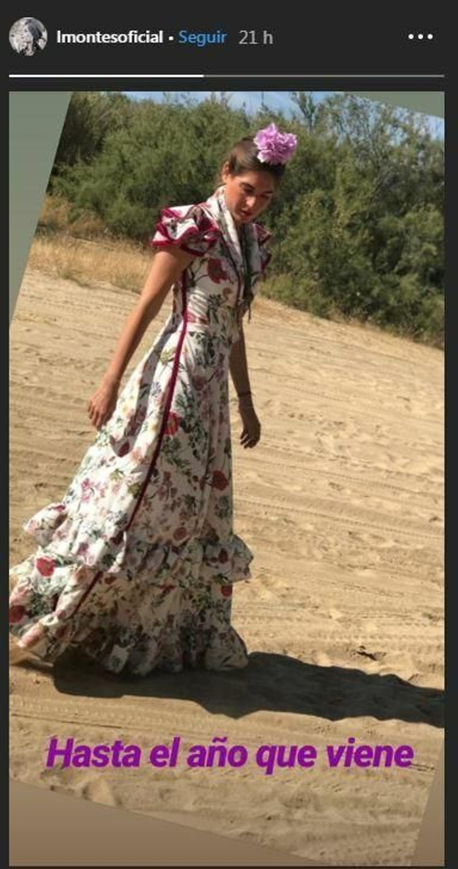 Lourdes Montes en el Rocío. Instagram Stories @lmontesoficial