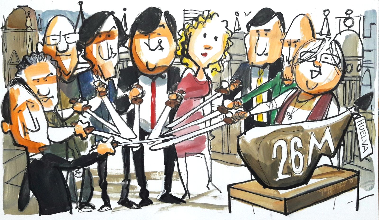 Una tapa de jamón de Huelva con los alcaldables de Huelva.