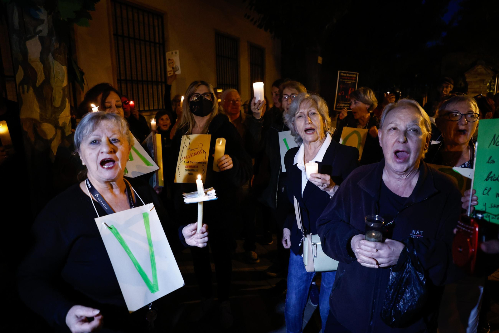 Velas, pancartas y árboles simbólicos: así han protestado los vecinos de Cervantes en Granada