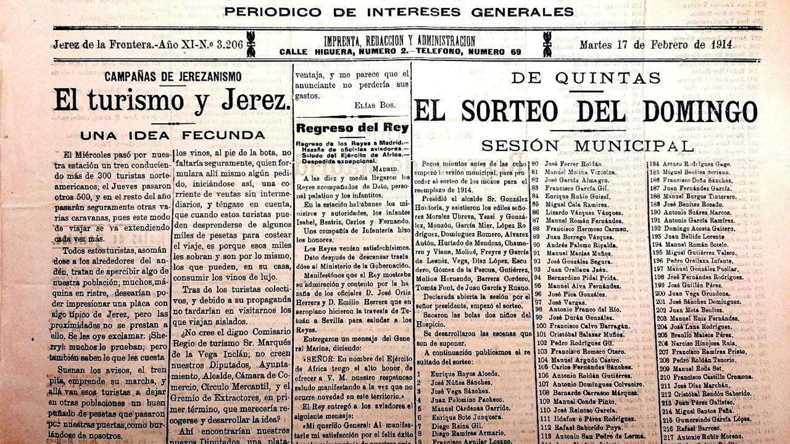 Artículo publicado en el Diario de Jerez sobre el turismo, 1914. Artículo publicado en el Diario de Jerez sobre el turismo, 1914.
