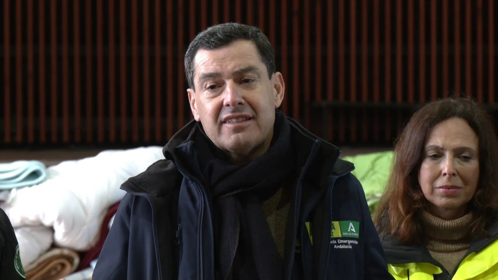 Juanma Moreno durante su intervención en Adamuz, Córdoba.