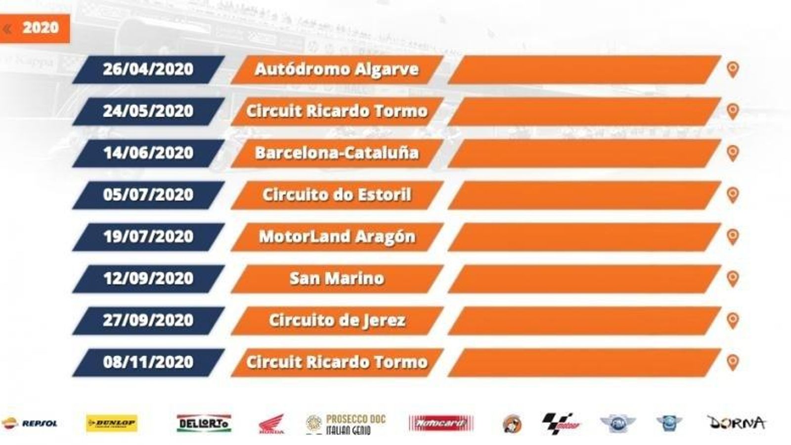 Calendario provisional del FIM CEV Repsol 2020. Calendario provisional del FIM CEV Repsol 2020.