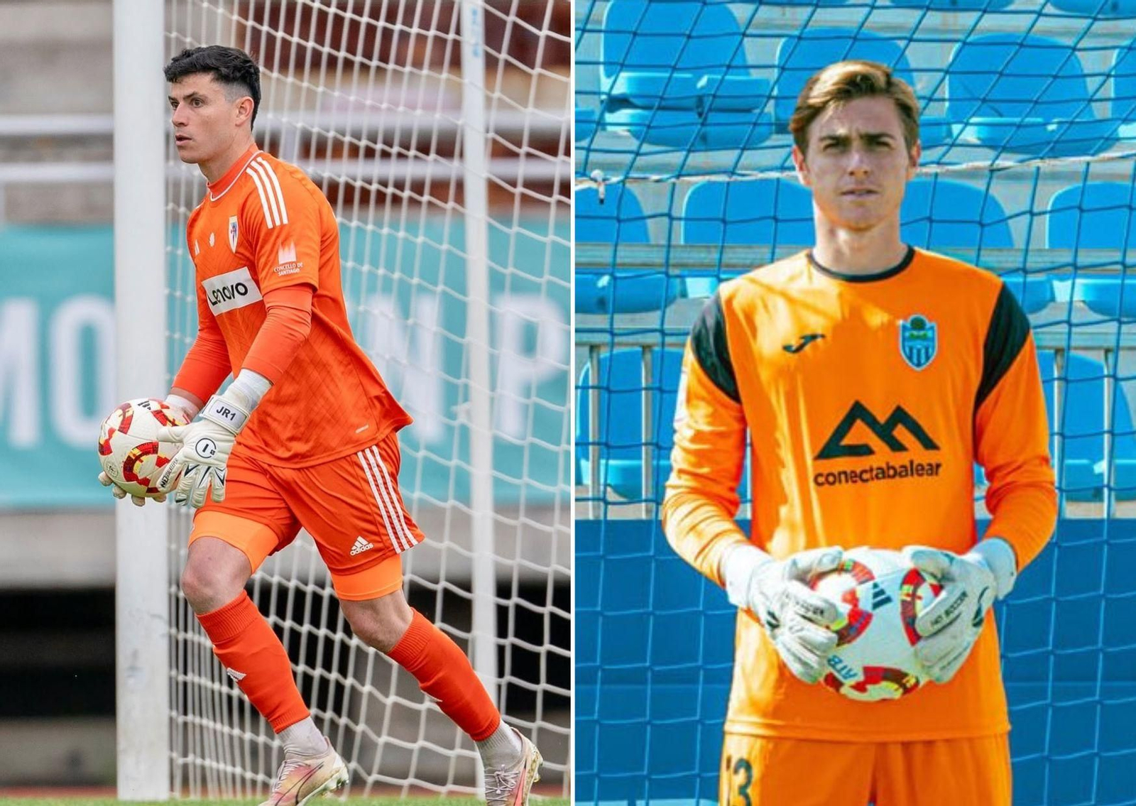 Rabanillo, con la camiseta de la SD Compostela, y Morillas, con la del CD Atlético Baleares, durante la pasada temporada.