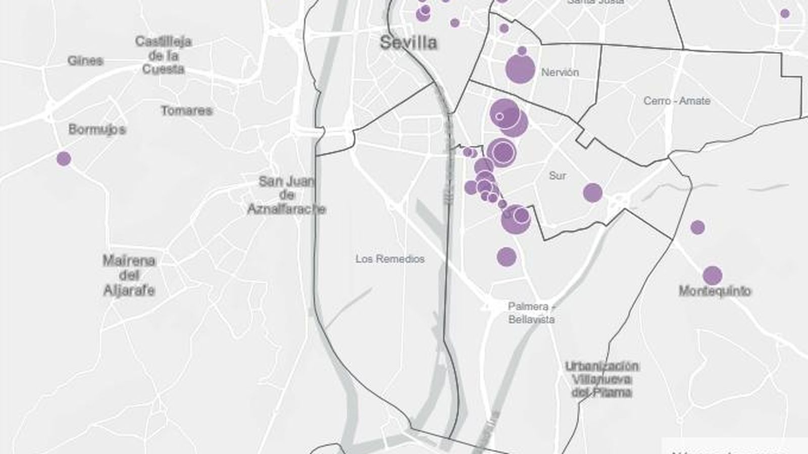 Oferta de camas por distritos y municipios en Sevilla.