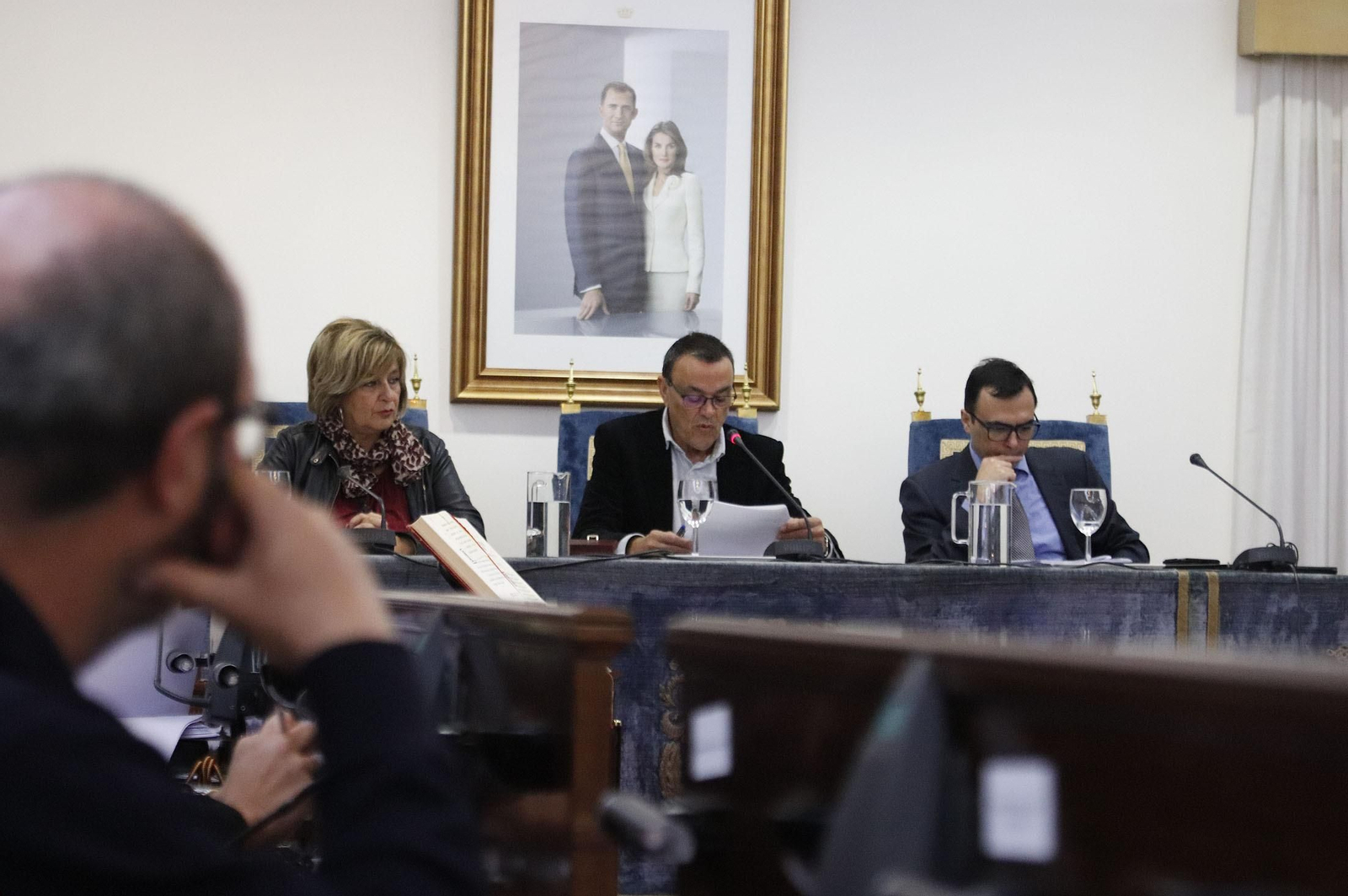 El presidente de la Diputación, Ignacio Caraballo, lee una declaración institucional.