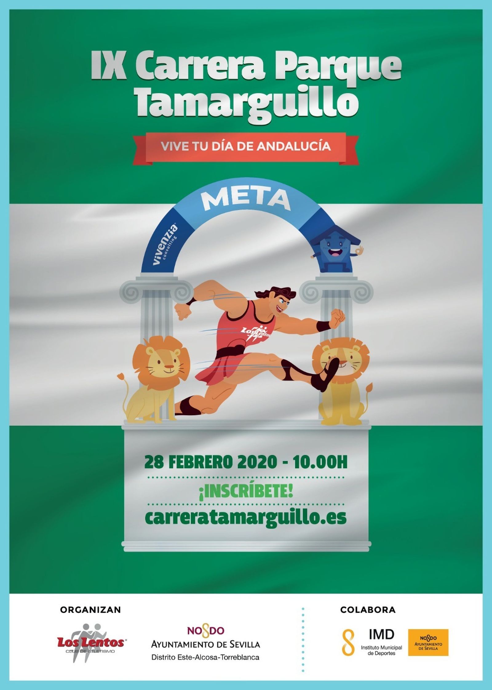 Cartel de la IX Carrera Solidaria en el Parque Tamarguillo en el Día de Andalucía.