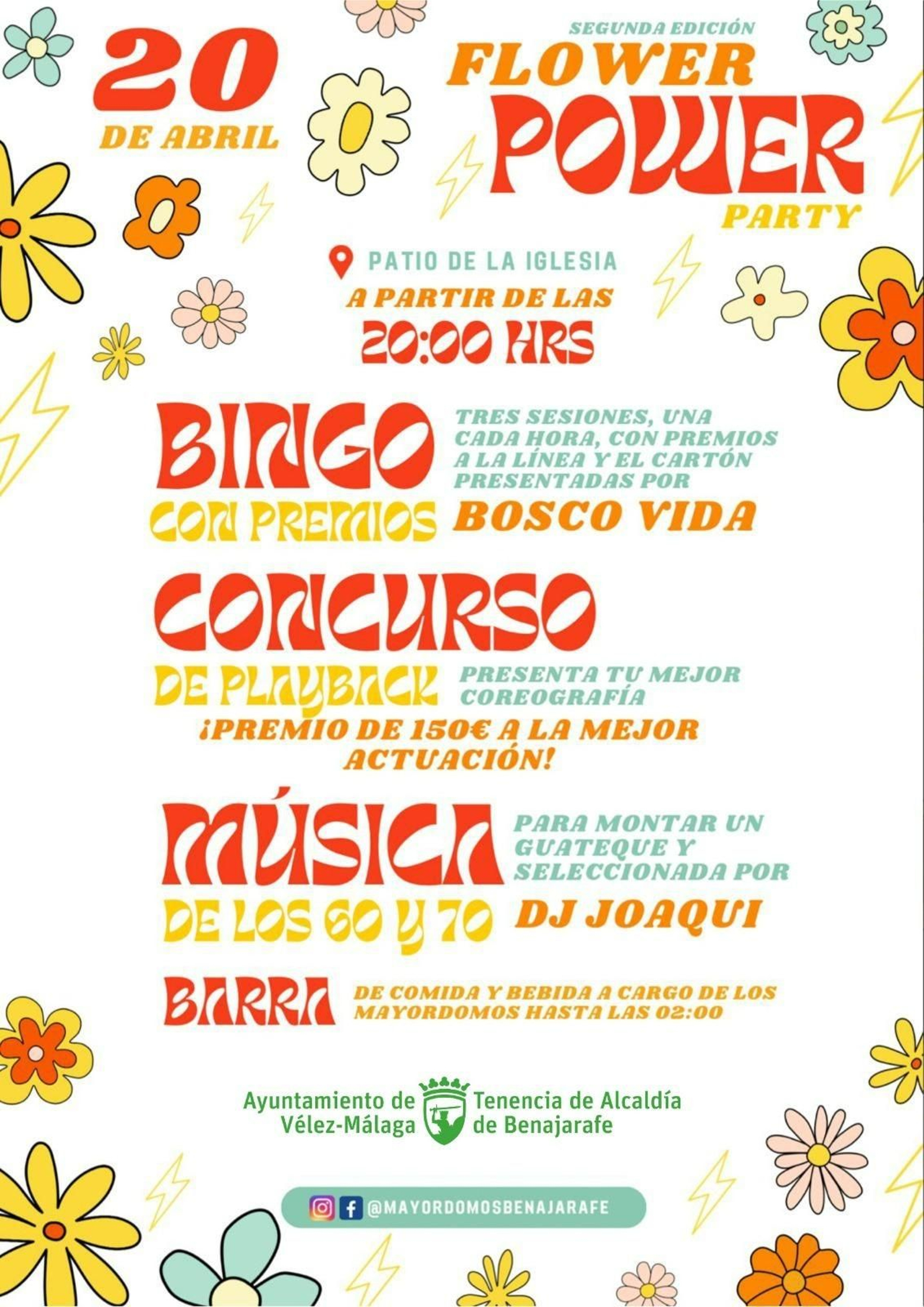 Cartel de la 'Flower Power Party'  en Benajarafe