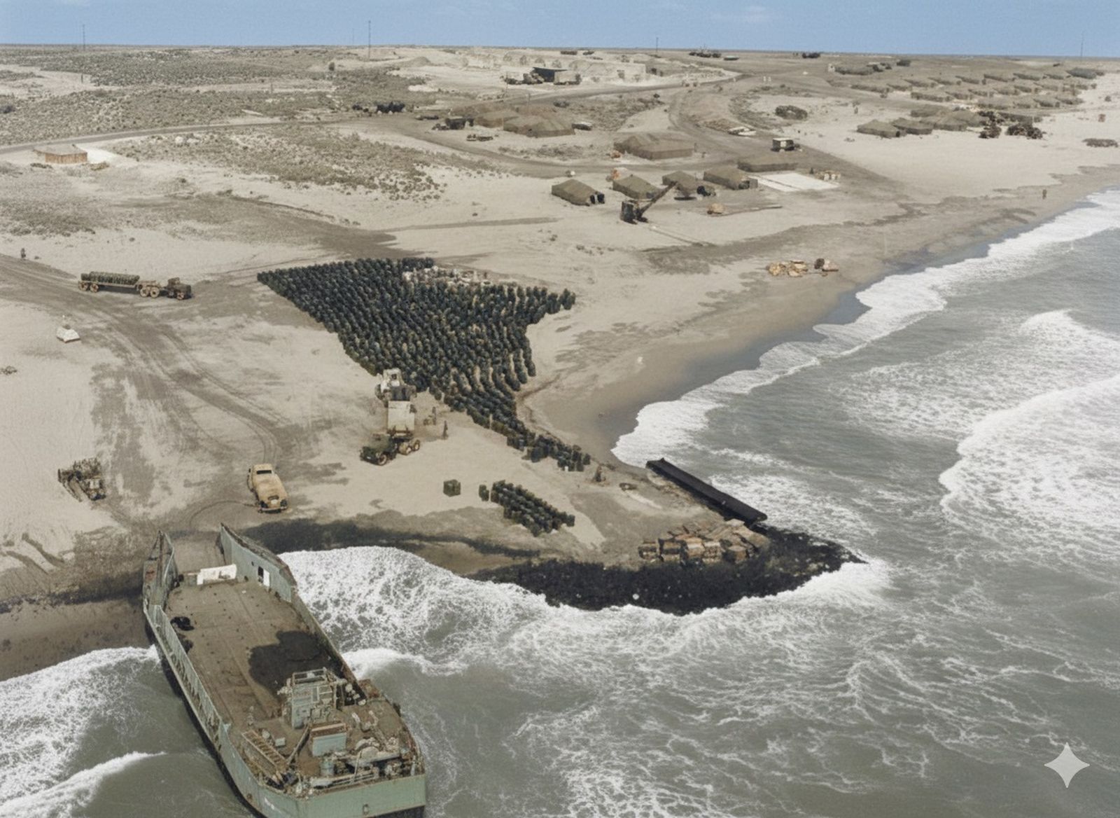 Playa de Quitapellejos con los barriles preparados para viajar a Estados Unidos.