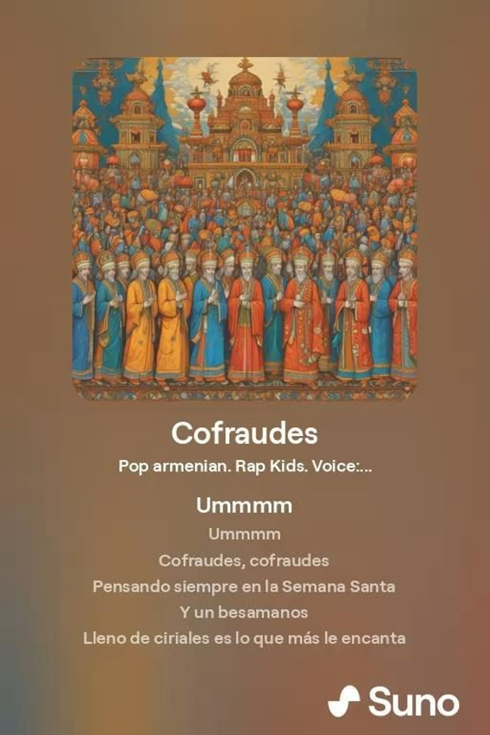Vídeo de canción ¡'Cofraudes', tema hecho con inteligencia artificial en Suno Vídeo de canción ¡'Cofraudes', tema hecho con inteligencia artificial en Suno