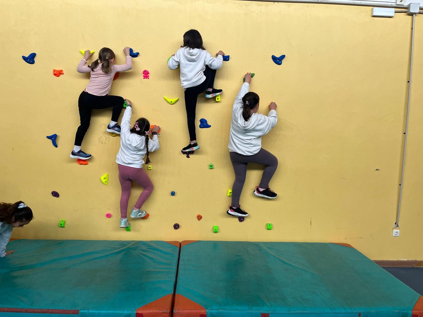 Una imagen de los alumnos, realizando una actividad en su nuevo rocódromo. Una imagen de los alumnos, realizando una actividad en su nuevo rocódromo.
