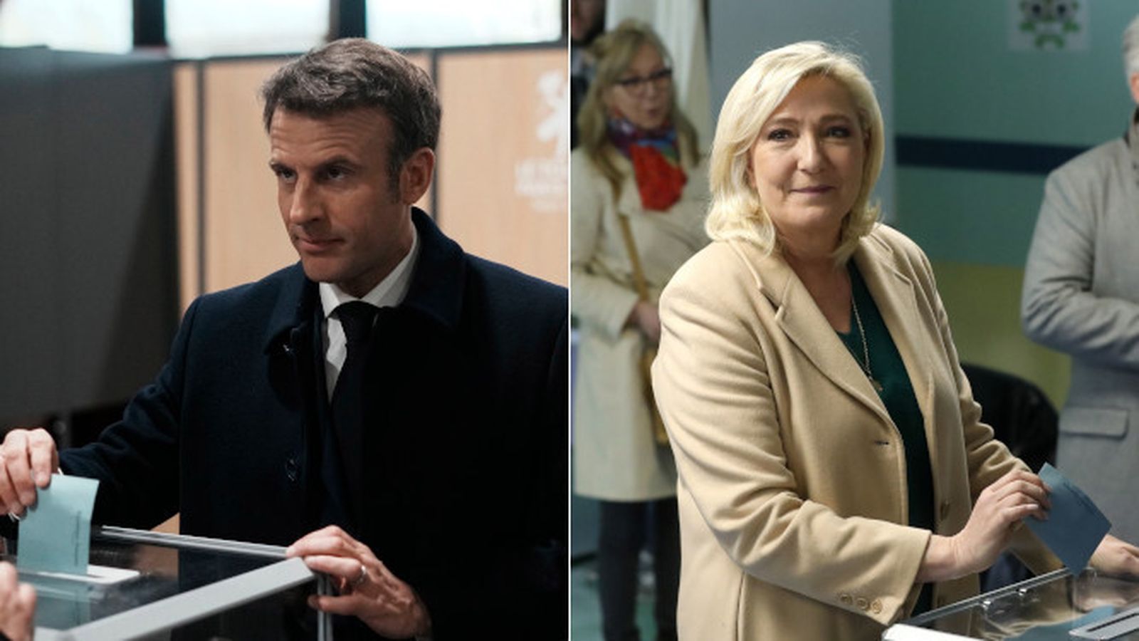 Macron y Le Pen, durante la jornada electoral.