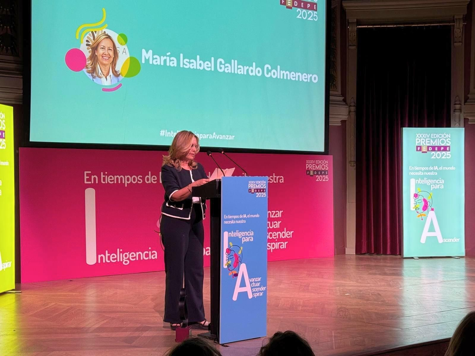 María Isabel Gallardo durante su intervención en los Premios de FEDEPE.