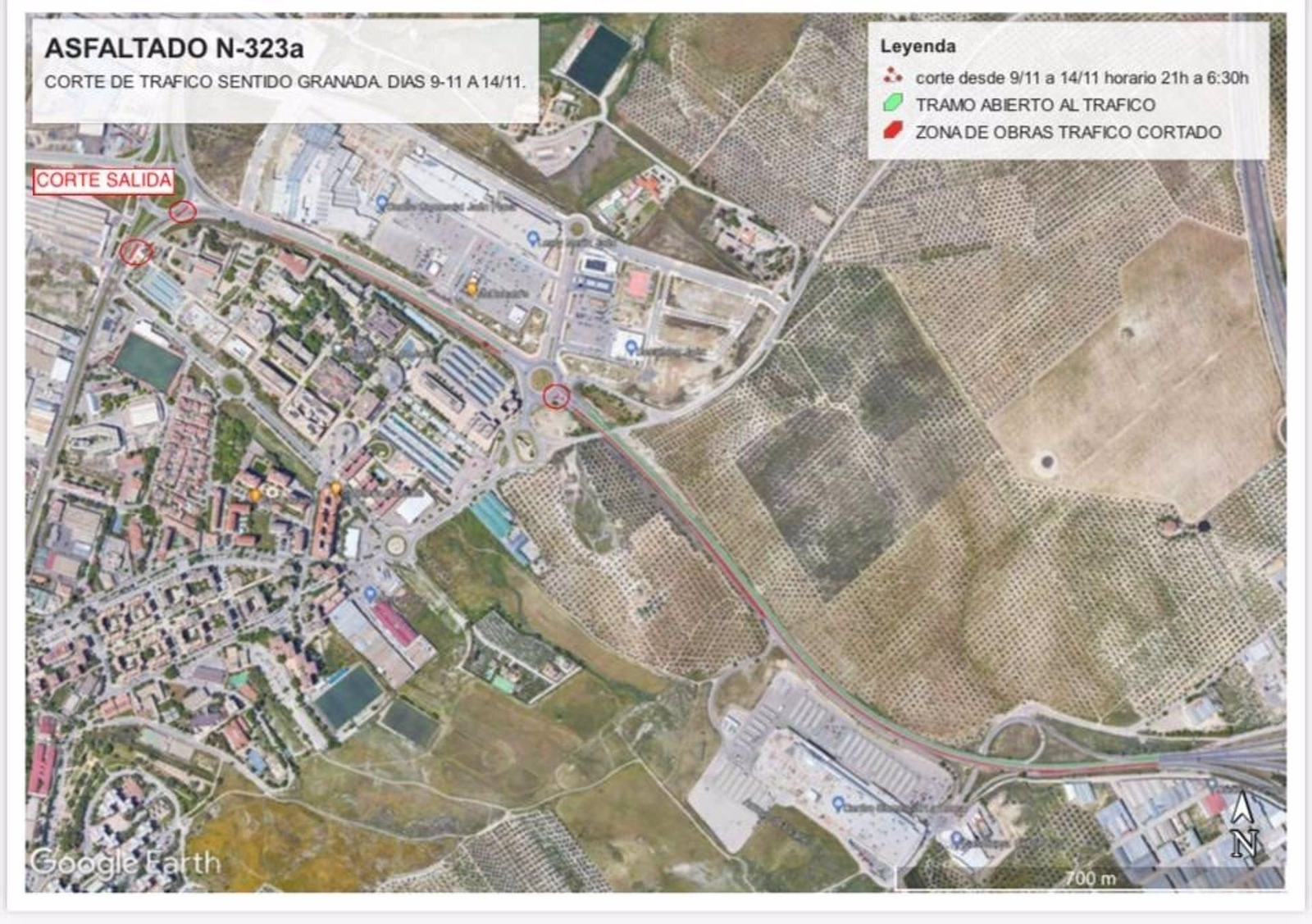 Tramo de situación de las obras en la N-323a.
