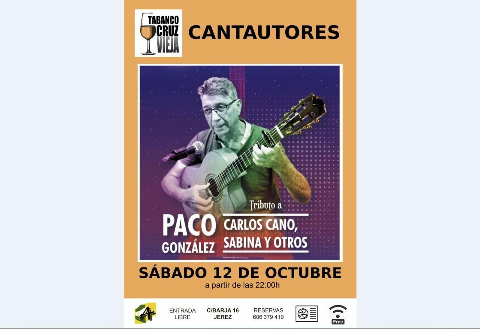 CONCIERTO CANTAUTORES. El sábado 12 de octubre está el concierto de Paco González, un tributo a Carlos Cano, Sabina y otros artistas. A partir de las 22 horas.