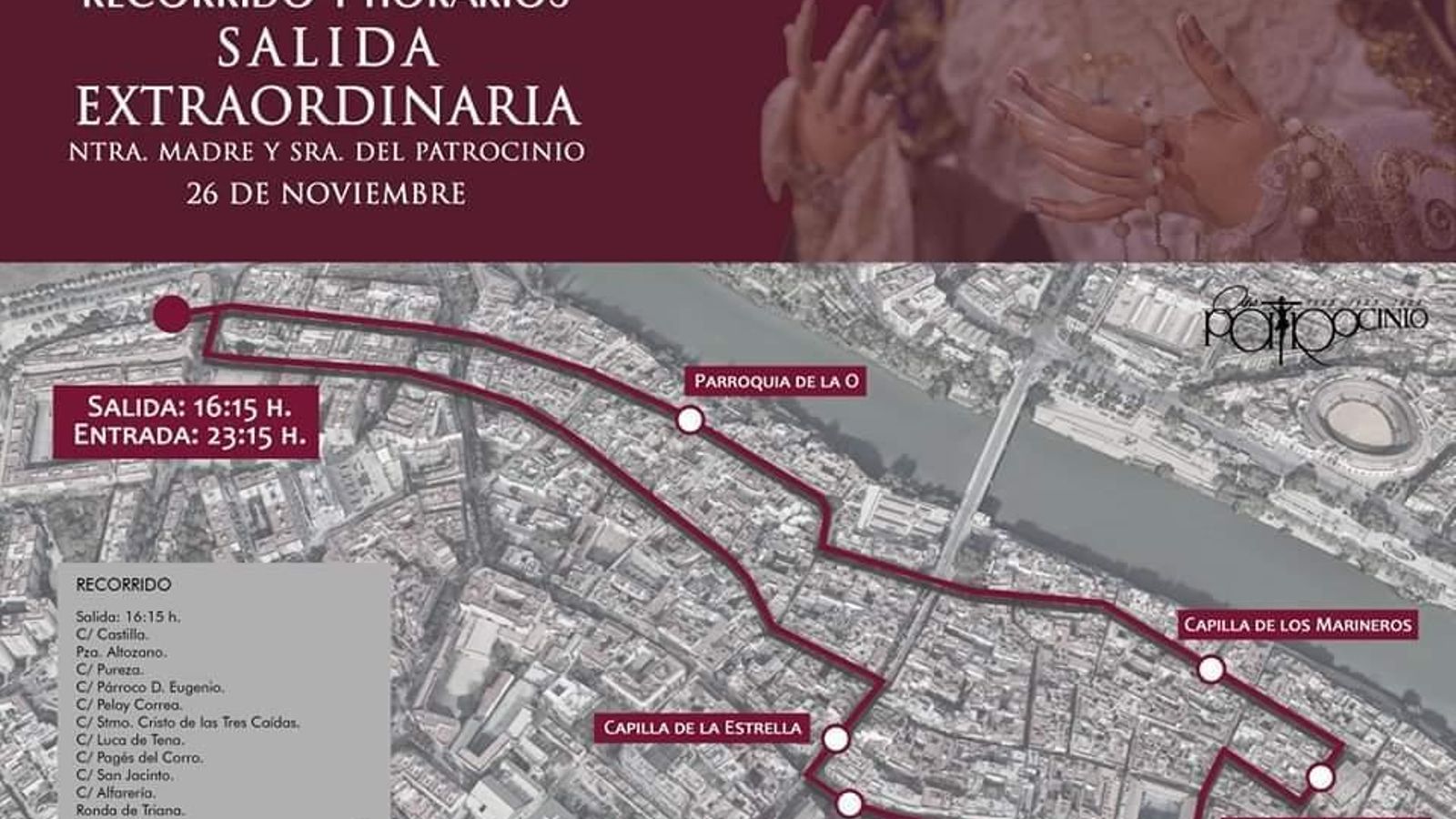 Recorrido de la procesión extraordinaria de esta tarde.