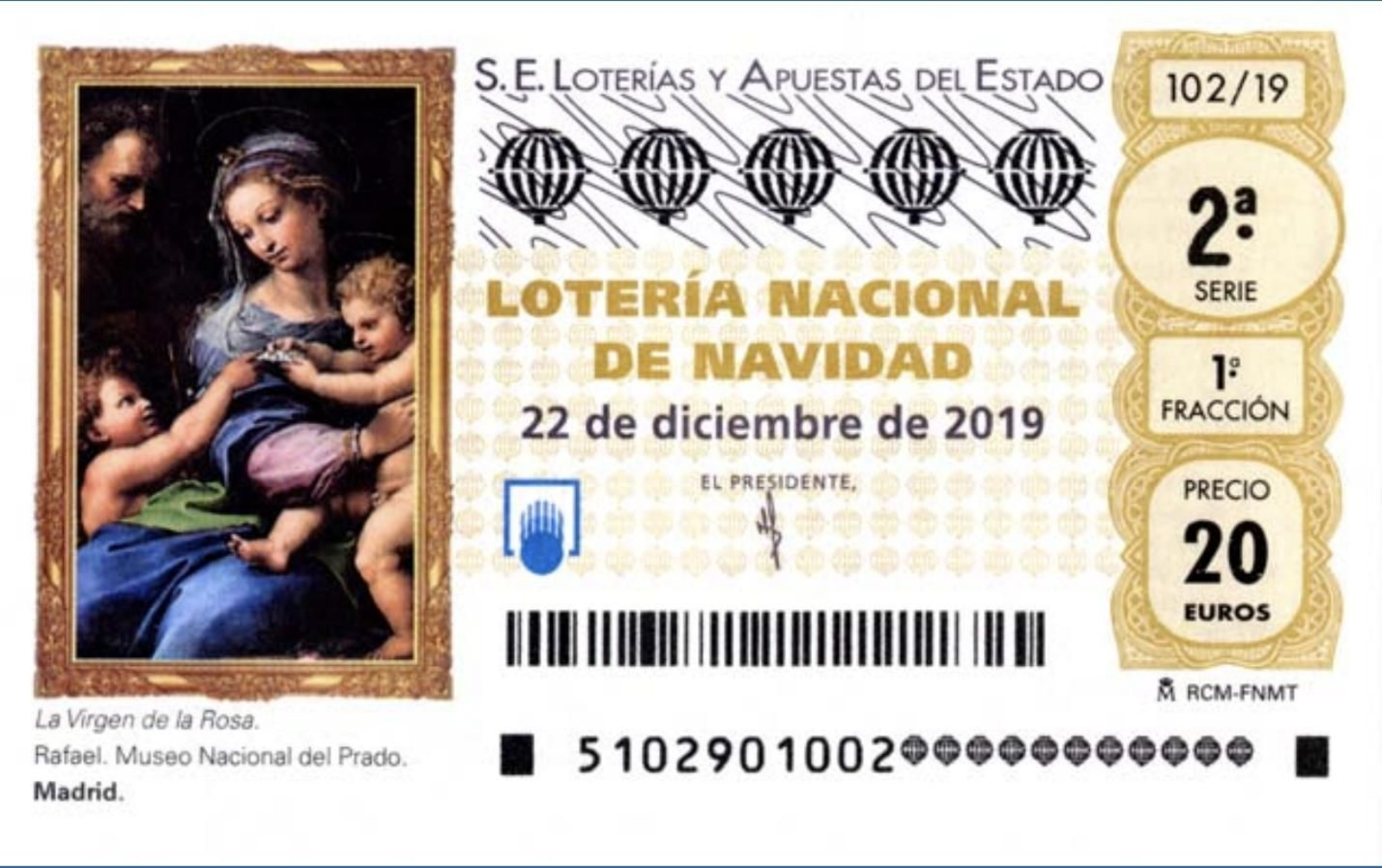 Décimo de Lotería de Navidad de 2019