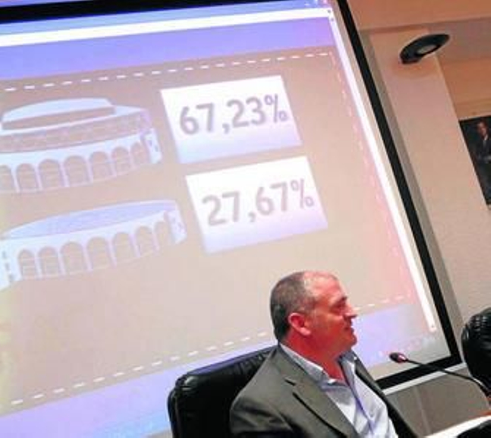 El alcalde, Jorge Romero, durante su comparecencia de anoche, con los resultados de fondo. El alcalde, Jorge Romero, durante su comparecencia de anoche, con los resultados de fondo.