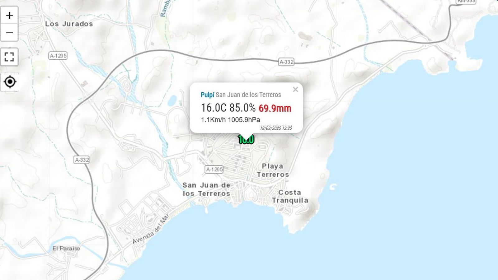 Datos de la estación de San Juan de los Terreros.