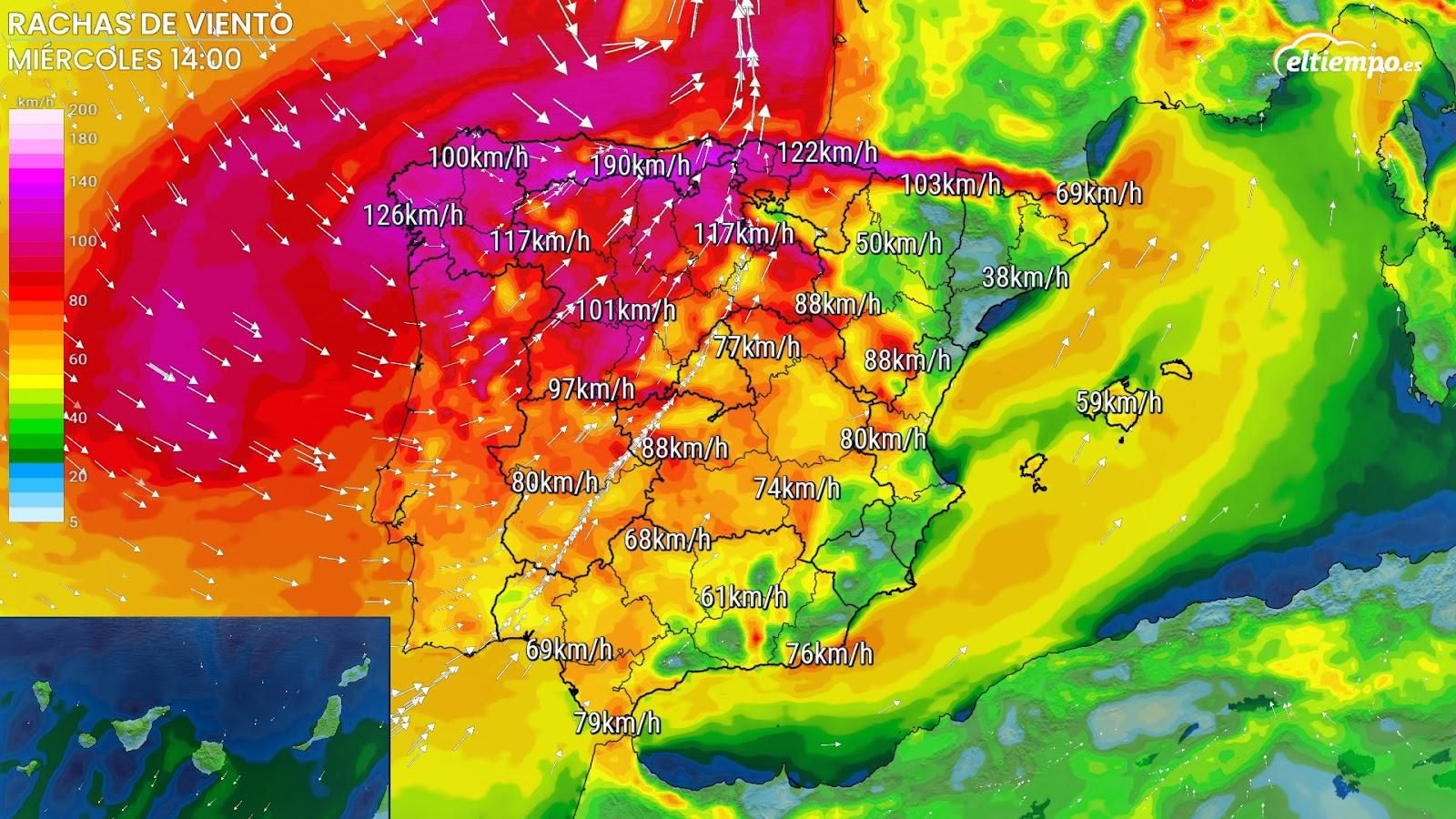 Rachas de viento según el tiempo.es Rachas de viento según el tiempo.es