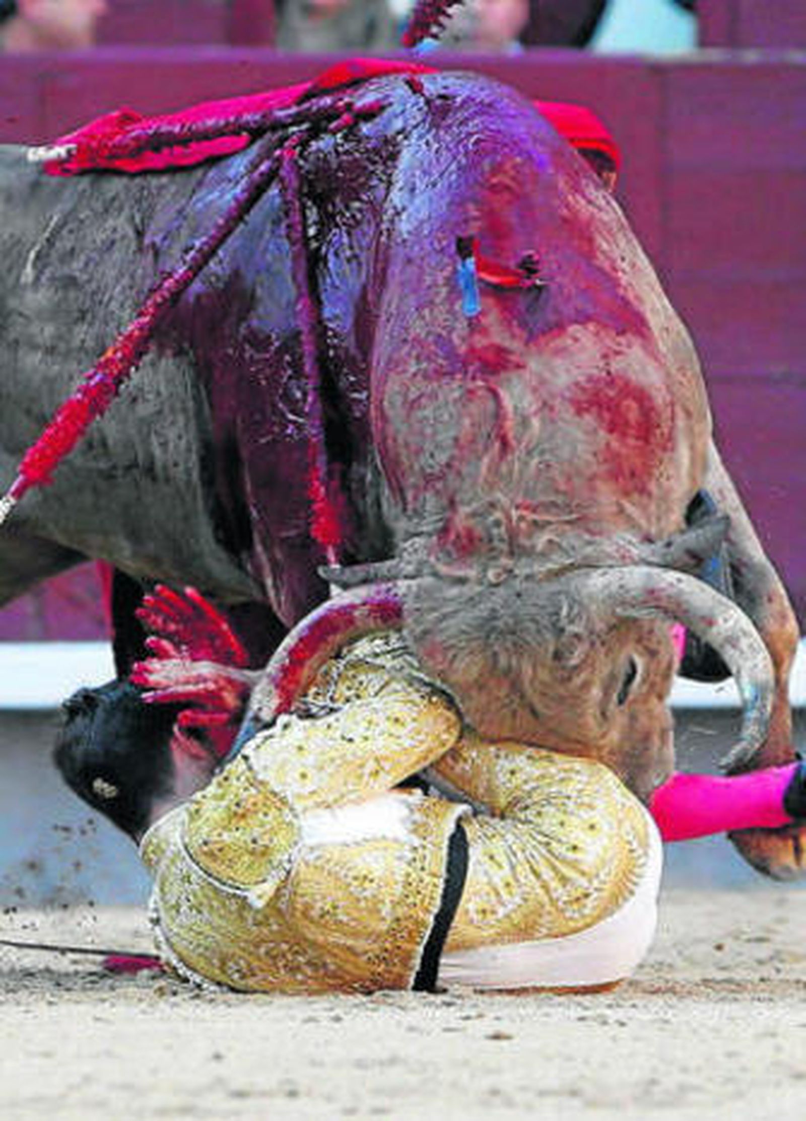 El tercer toro estuvo a punto de herir en el cuello a Rubén Pinar.