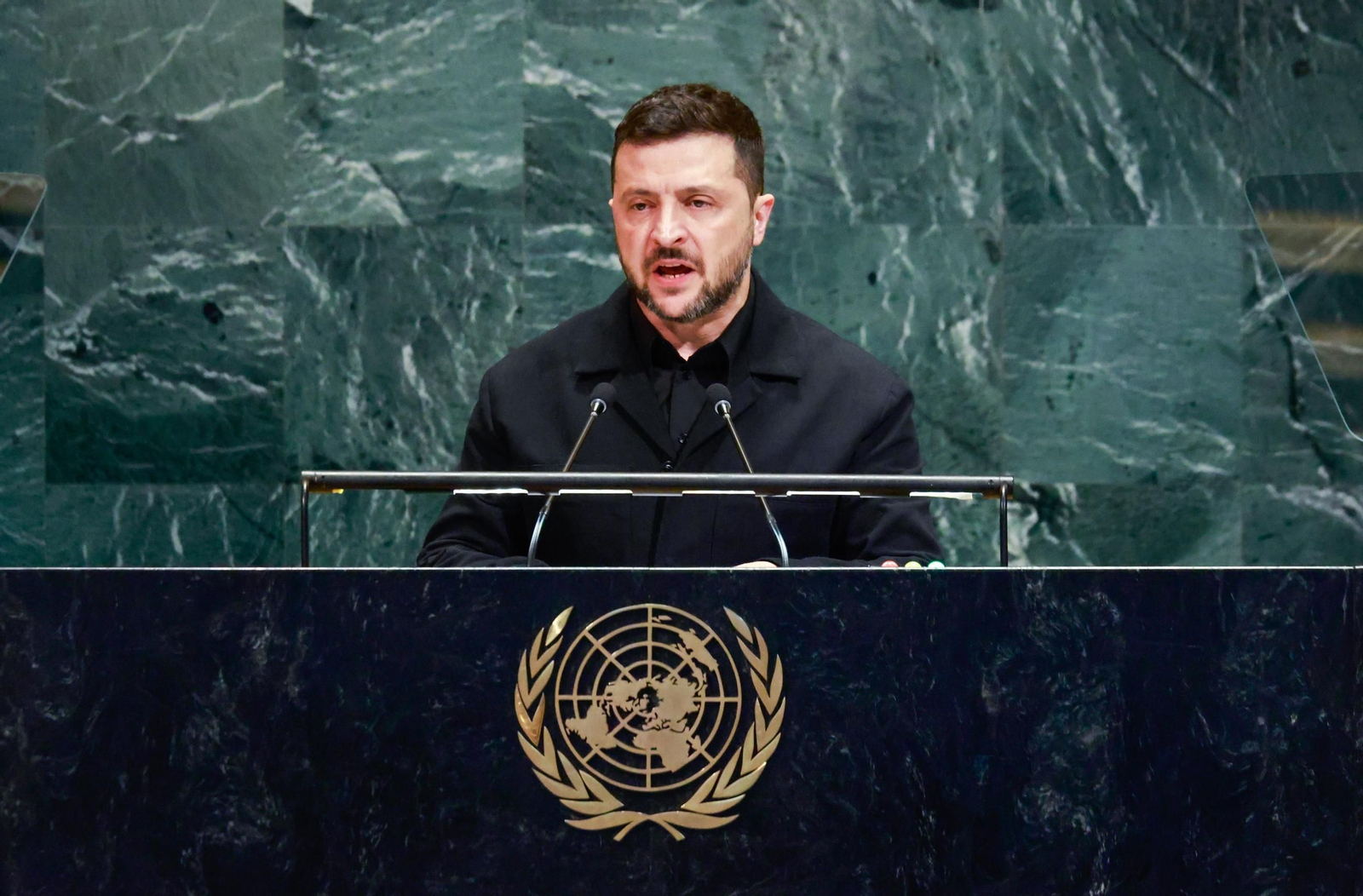 El presidente de Ucrania, Volodimir Zelenski, durante su intervención en la Asamblea General de la ONU este miércoles.