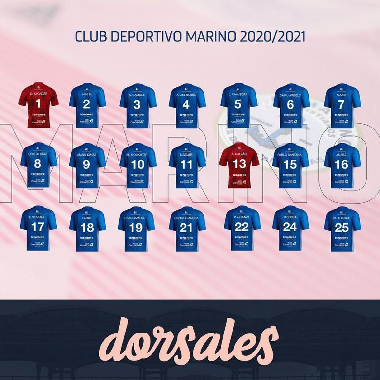 Los dorsales de los jugadores del CD Marino