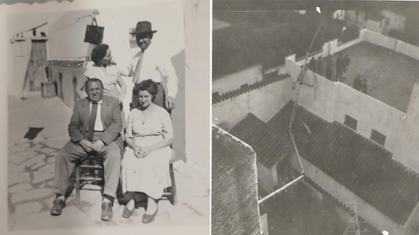 Foto familiar de los Reiné y, a la derecha, del archivo de Antonio Gil tomada del patio con la antena caída Foto familiar de los Reiné y, a la derecha, del archivo de Antonio Gil tomada del patio con la antena caída
