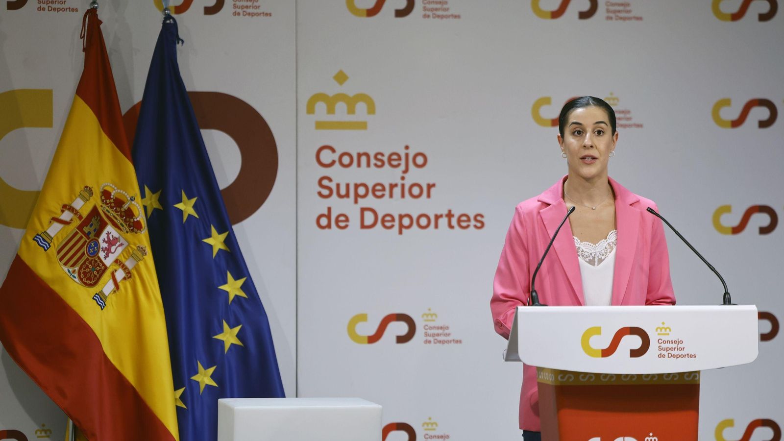 Carolina Marín durante sus declaraciones en el Consejo Superior de Deportes.