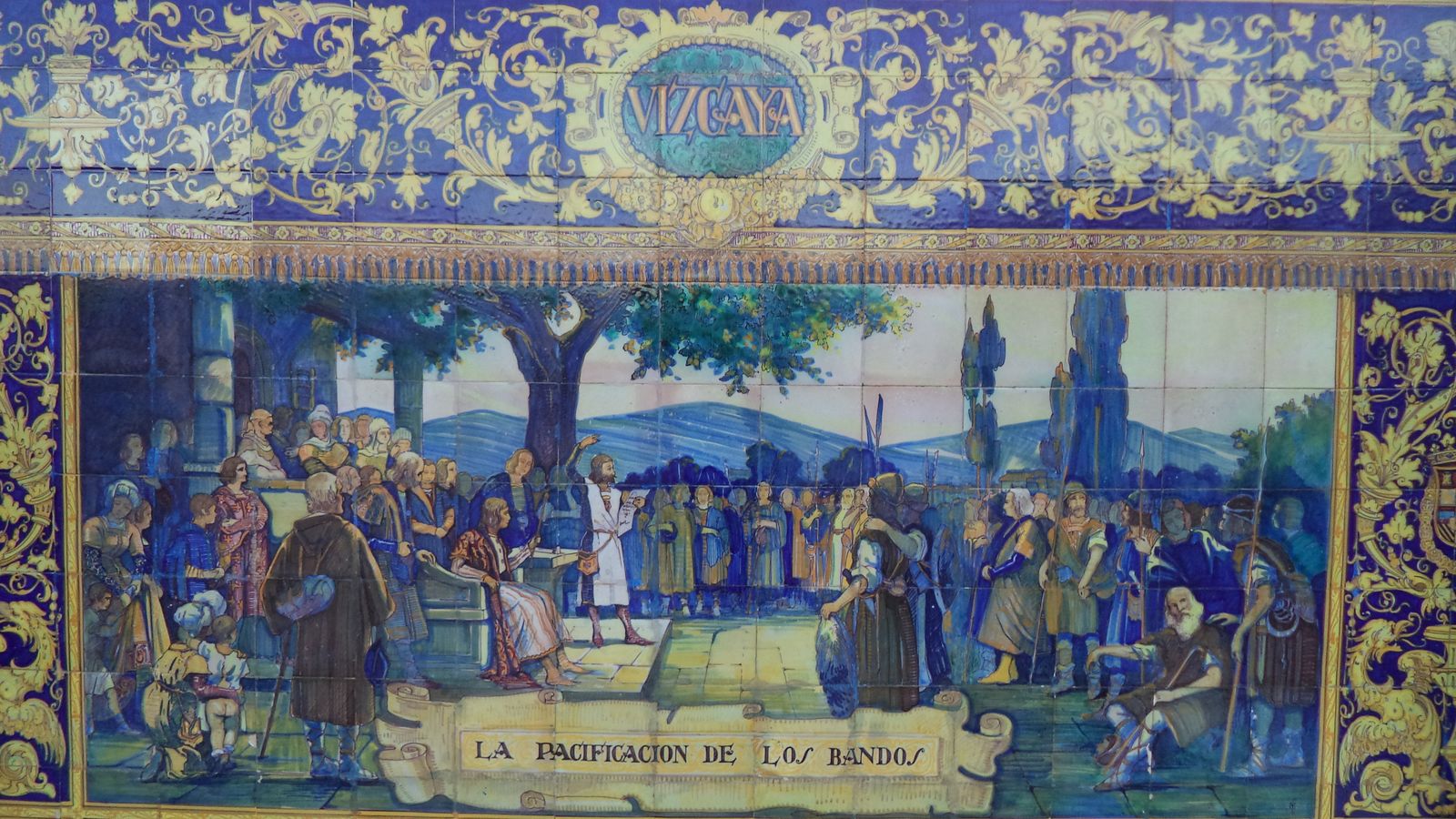 La pacificación de los bandos, en el banco de Vizcaya de la Plaza de España de Sevilla.
