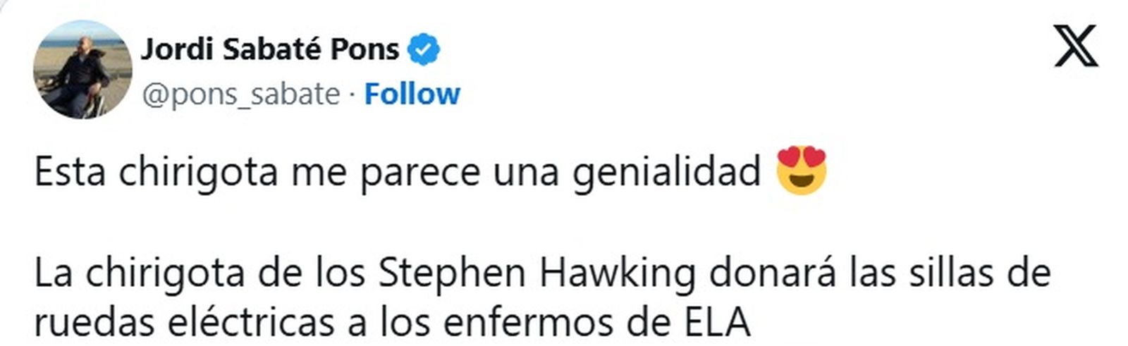 Post de Jordi Sabaté en su red social