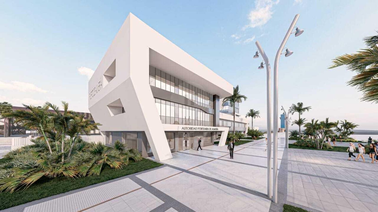 Maqueta del edificio de la Autoridad Portuaria reformado y el entorno del muelle de levante