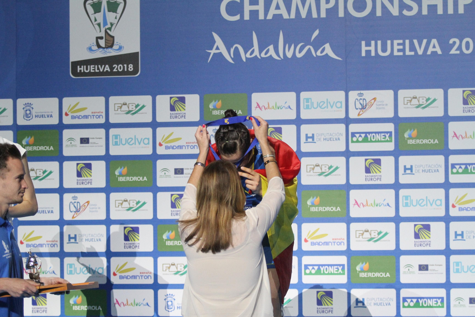 Partido y victoria de Carolina Marín en el Europeo de Bádminton celebrado en Huelva