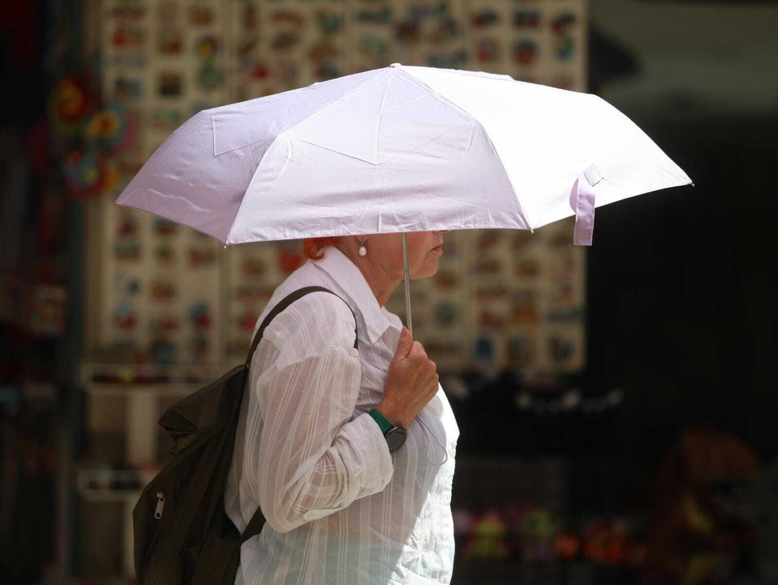 Una persona se cubre del calor con un paraguas estos días en Málaga