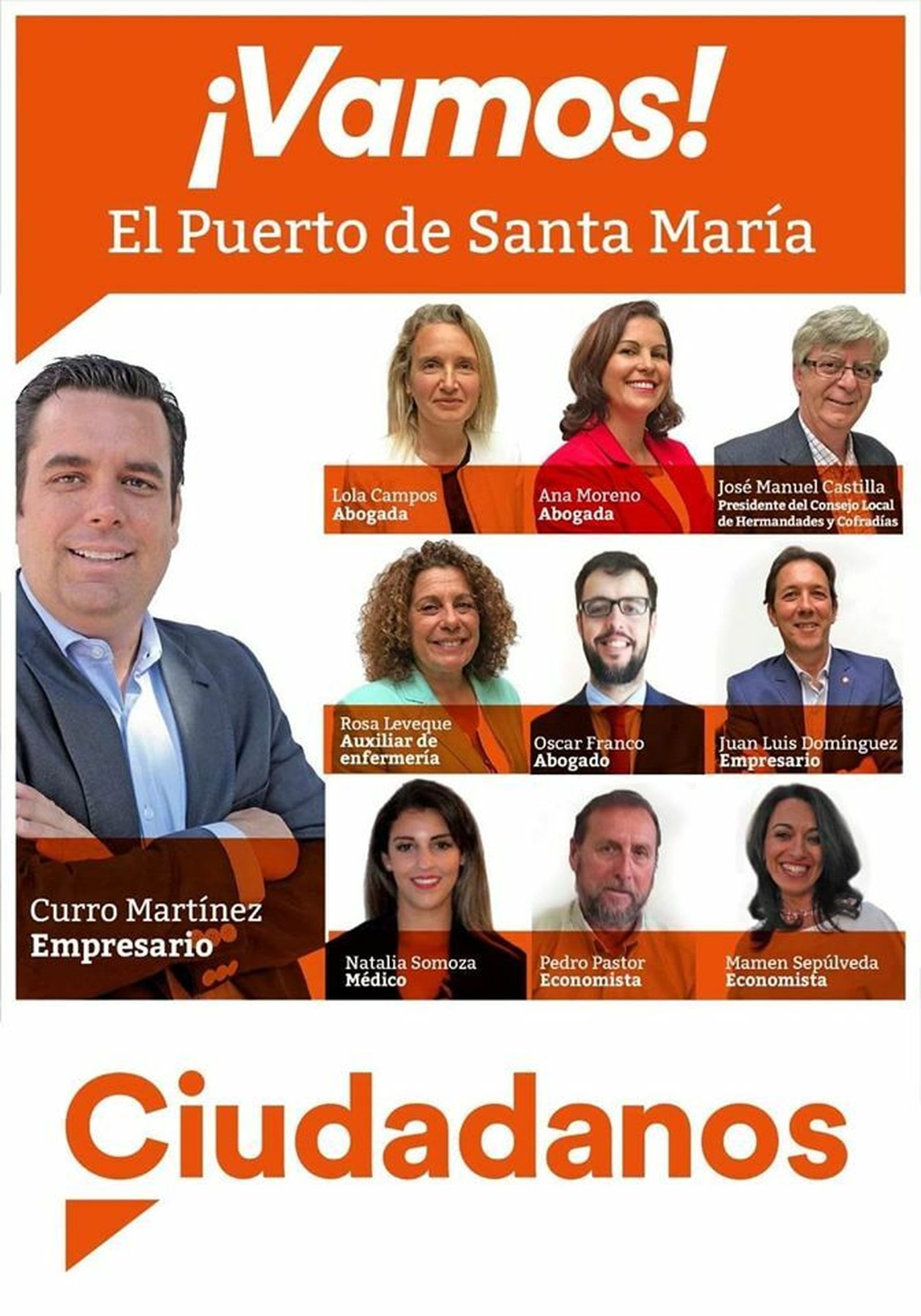 Cartel electoral de Cs en El Puerto, con Ana Moreno de número tres.