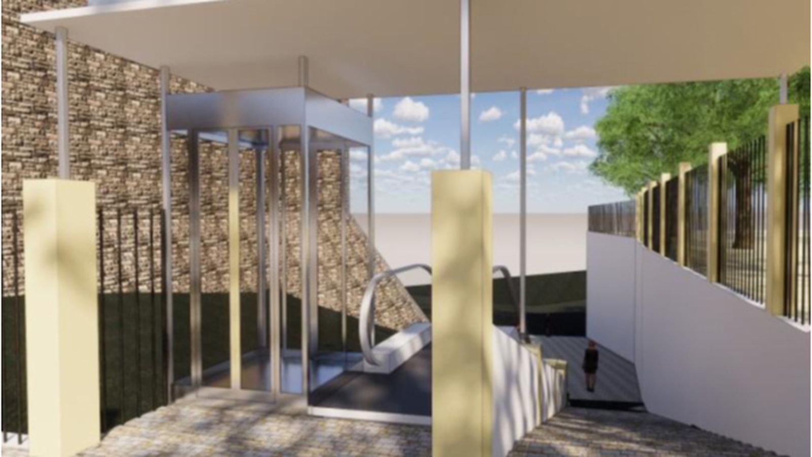 Recreación de cómo quedará la escalera mecánica que se instalará junto al Castillo de Santiago.