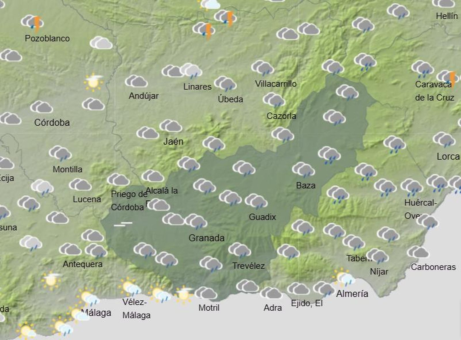 Tiempo en Granada | Tormentas y granizo en la provincia durante este martes
