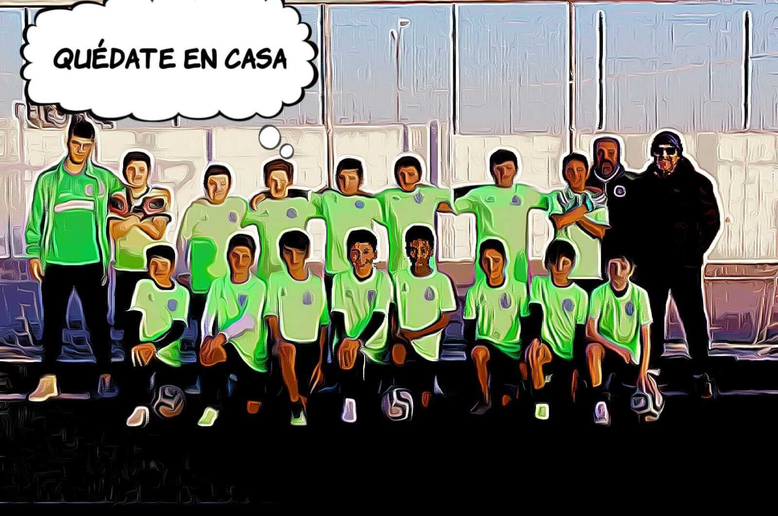 Composición realizada con uno de los equipos de la escuela para animar a sus integrantes a quedarse en casa durante el confinamiento.