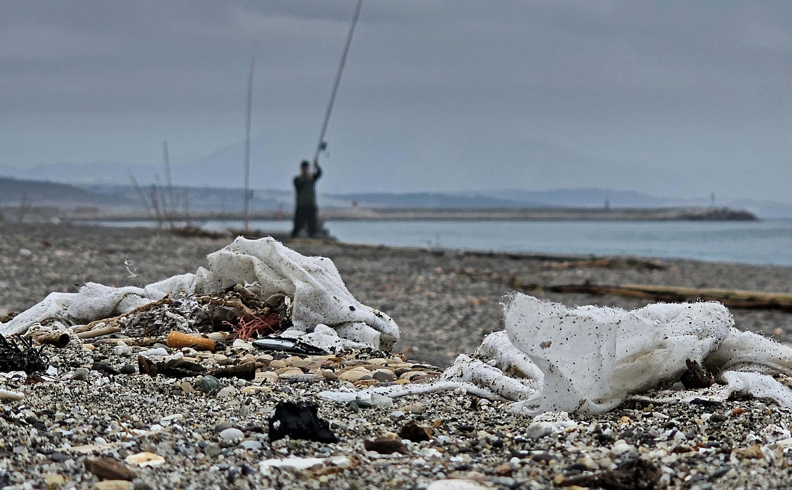 Las toallitas acumuladas en la playa de Levante de La Línea, en imágenes