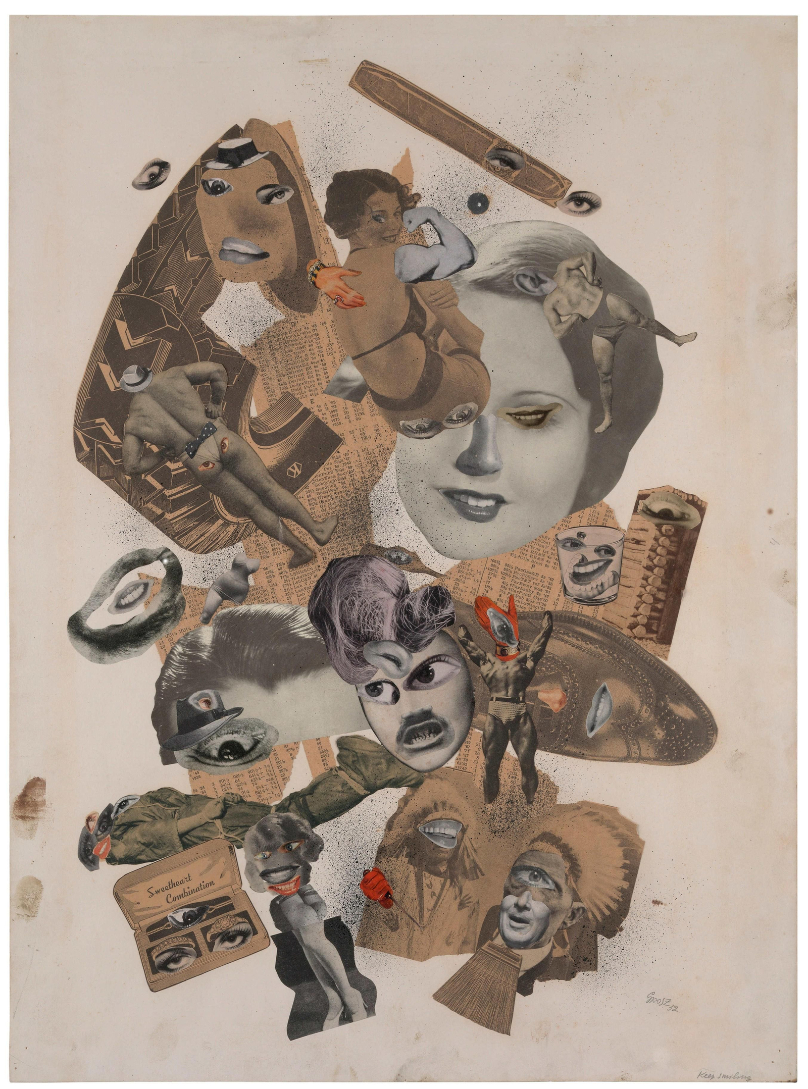 George Grosz, 'Keep smiling' (Sigue sonriendo), 1932. Collage sobre cartón.