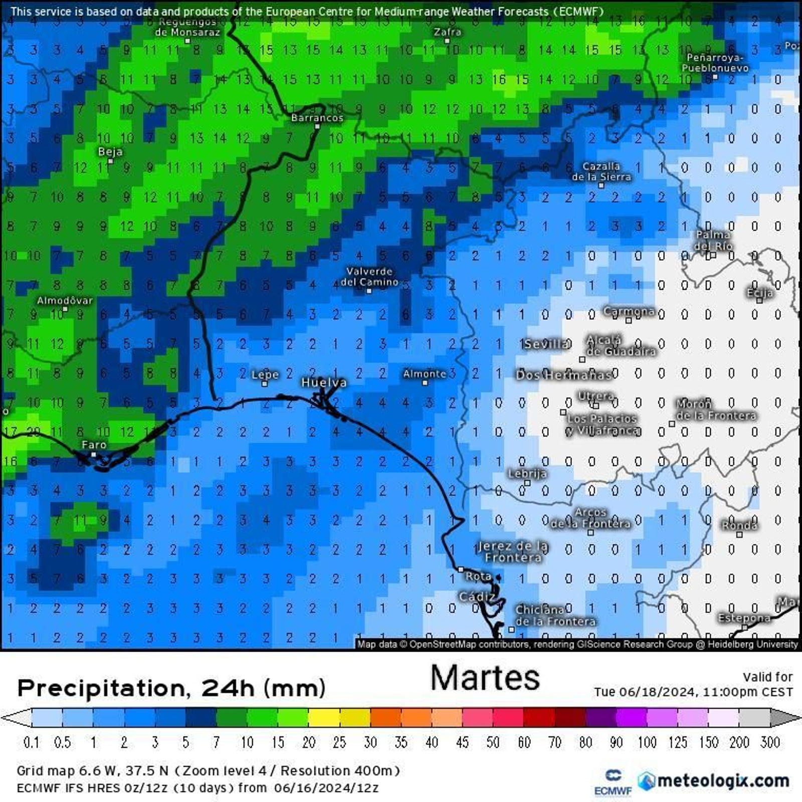 Mapa de la situación meteorológica facilitado por MeteoHuelva.