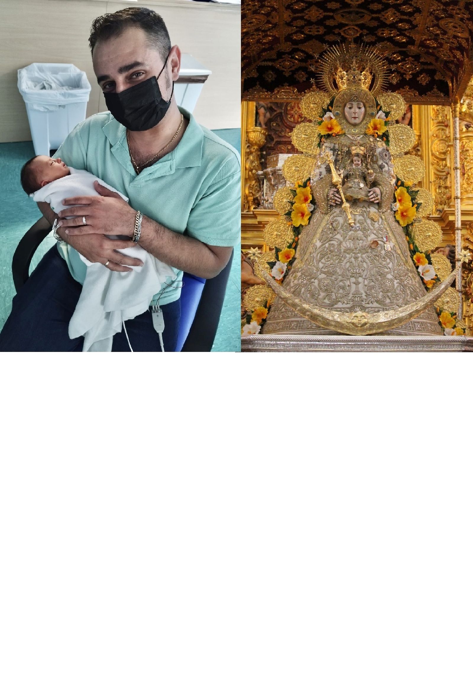 La guapísima Carmen del Rocío, en brazos de su padre, nació el pasado lunes de Pentecostés.