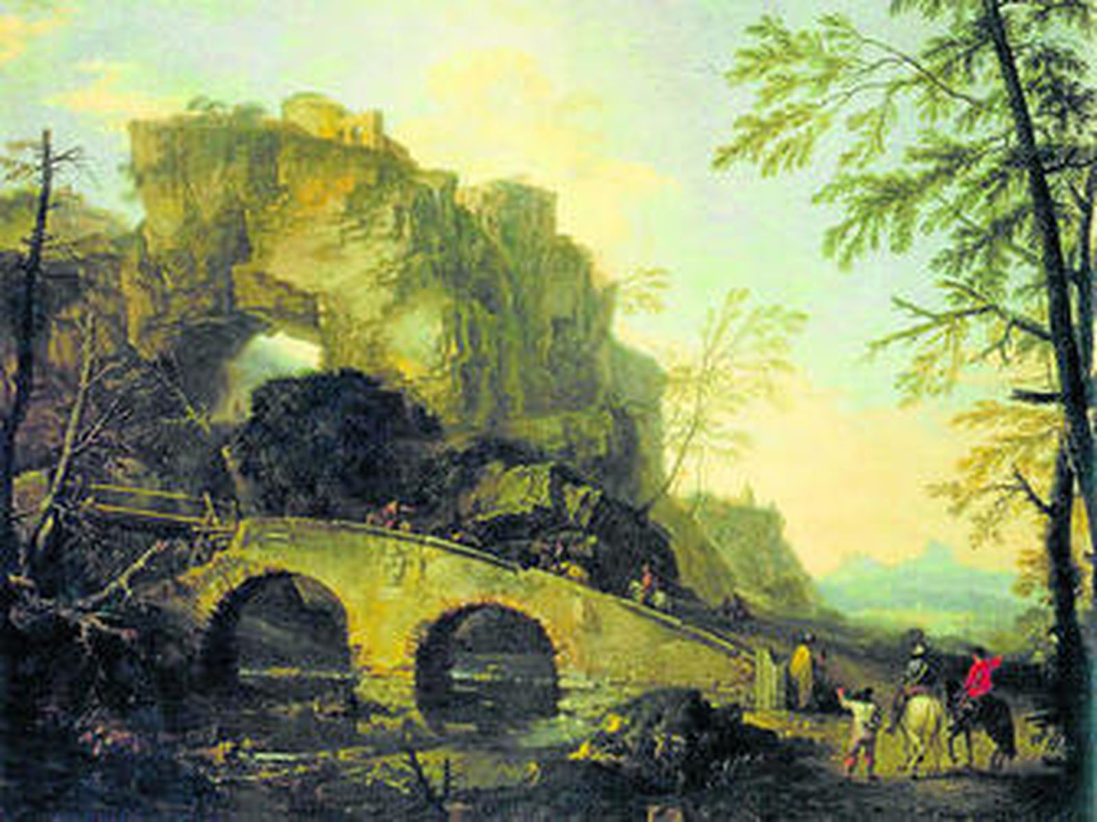 1. 'Bacanal con tañedores de laúd', de Nicolas Poussin, del que se muestran otros ejemplos de su obra. 2. 'Paisaje con un puente roto', Salvator Rosa. 3. 'Paisaje con un río', de Claudio de Lorena.