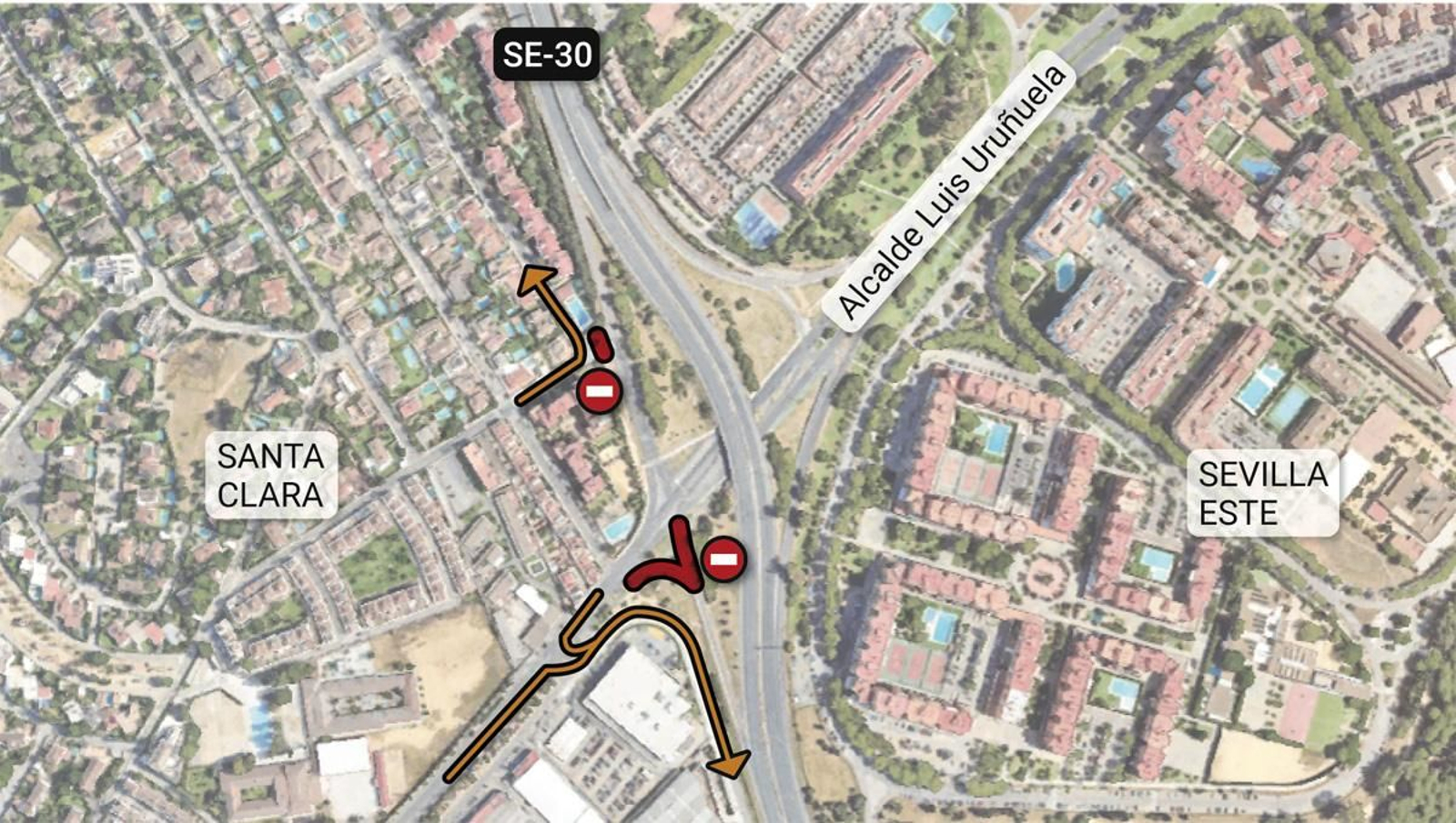 Cortes de tráfico por las obras del tranvibús de Sevilla Este. Fuente: Ayuntamiento de Sevilla.