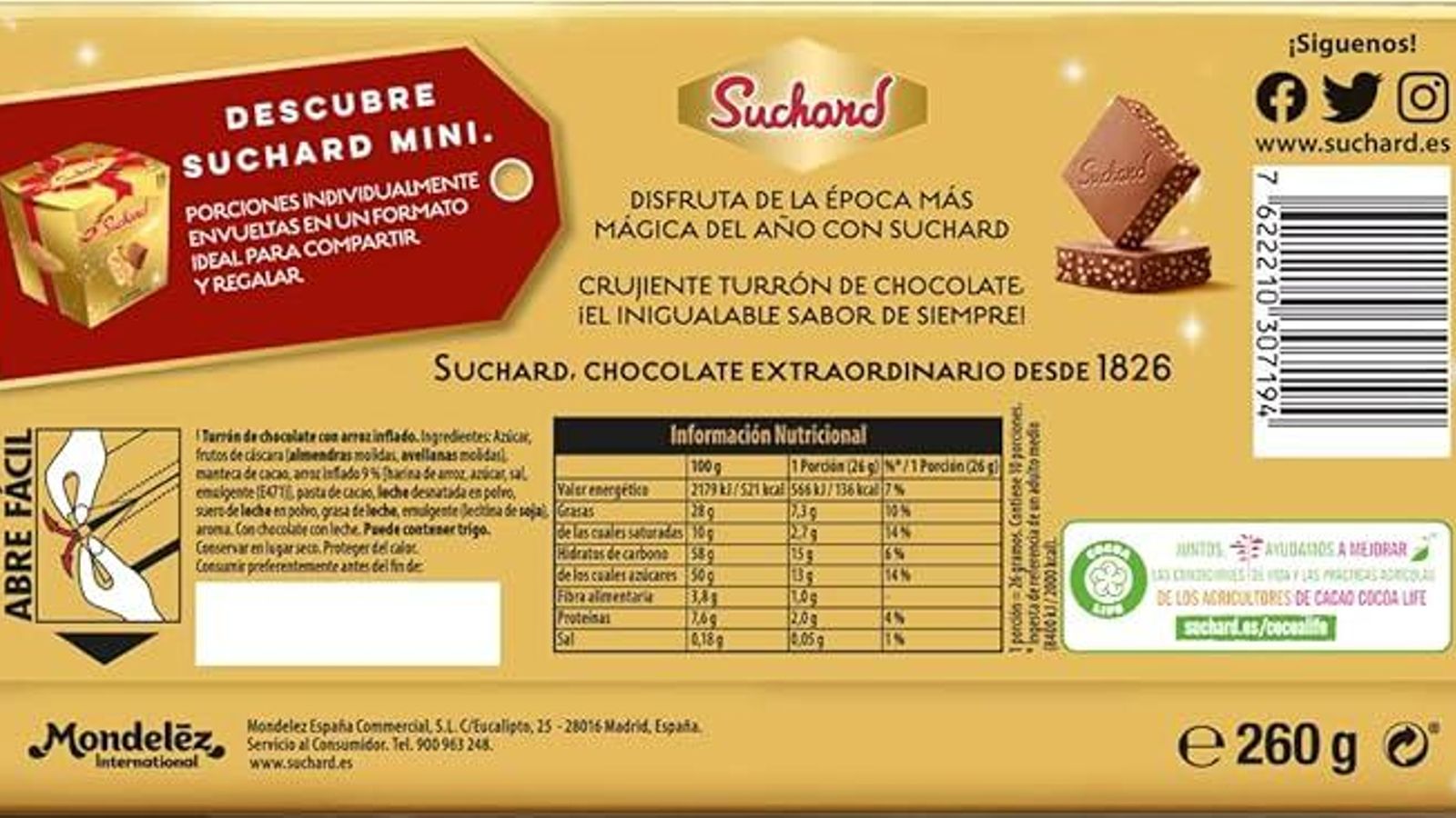El turrón de chocolate de Suchard pesaba hasta el año pasado 260 gramos