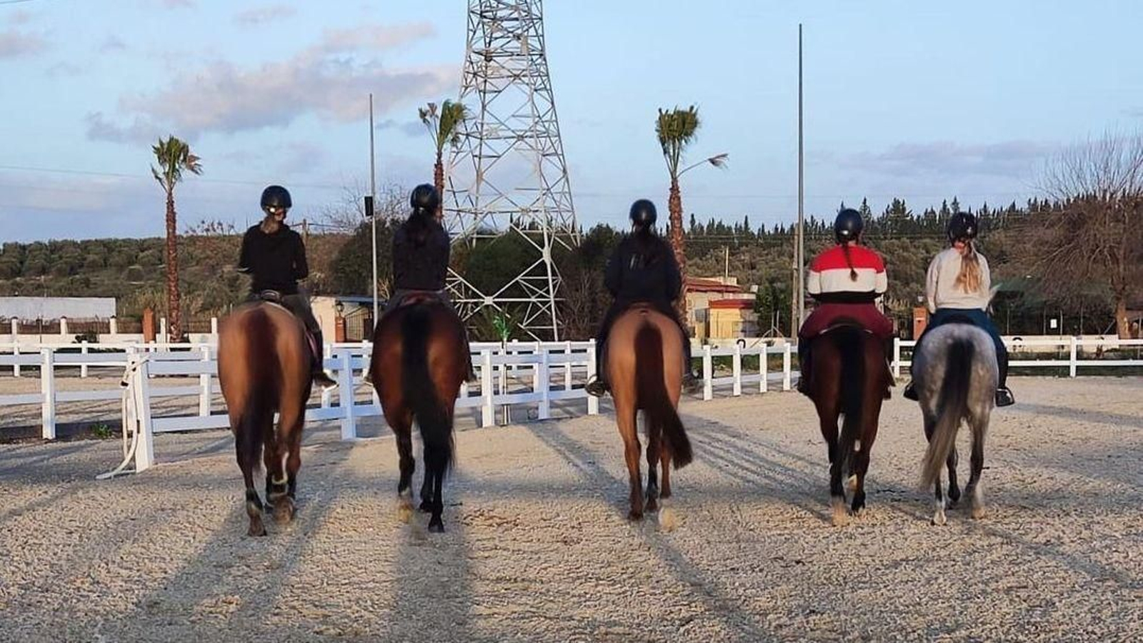 Alumnos aprendiendo a montar a caballo