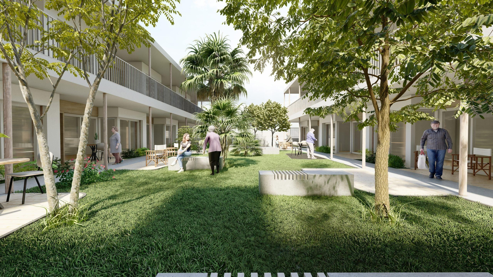Boceto del edificio de apartamentos tutelados. Así será el futuro geriátrico en el antiguo hotel Palmera Plaza