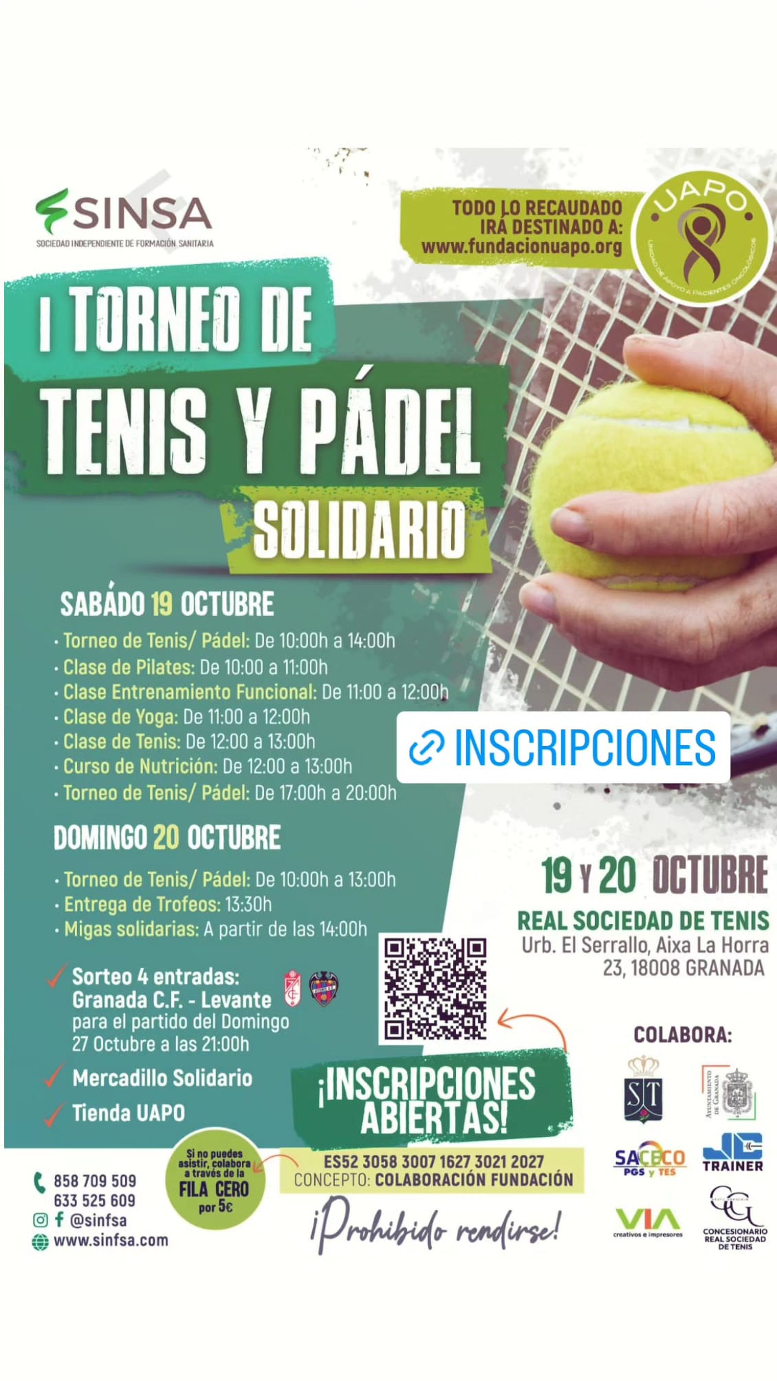Cartel oficial del I Torneo Solidario de Tenis y Padel de SINFSA.