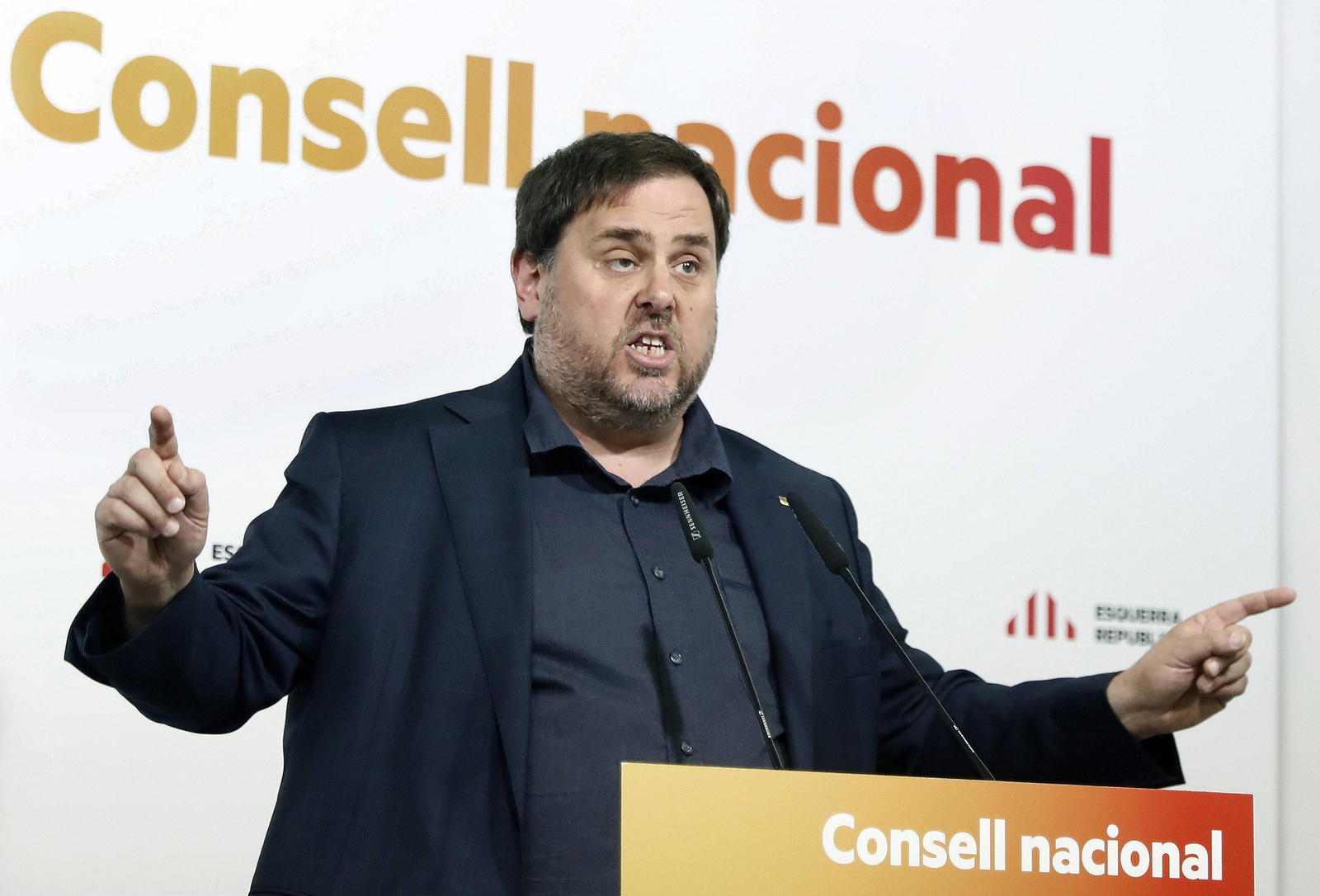 El ex vicepresidente de la Generalitat Oriol Junqueras, durante un acto de ERC el 14 de octubre de 2017.