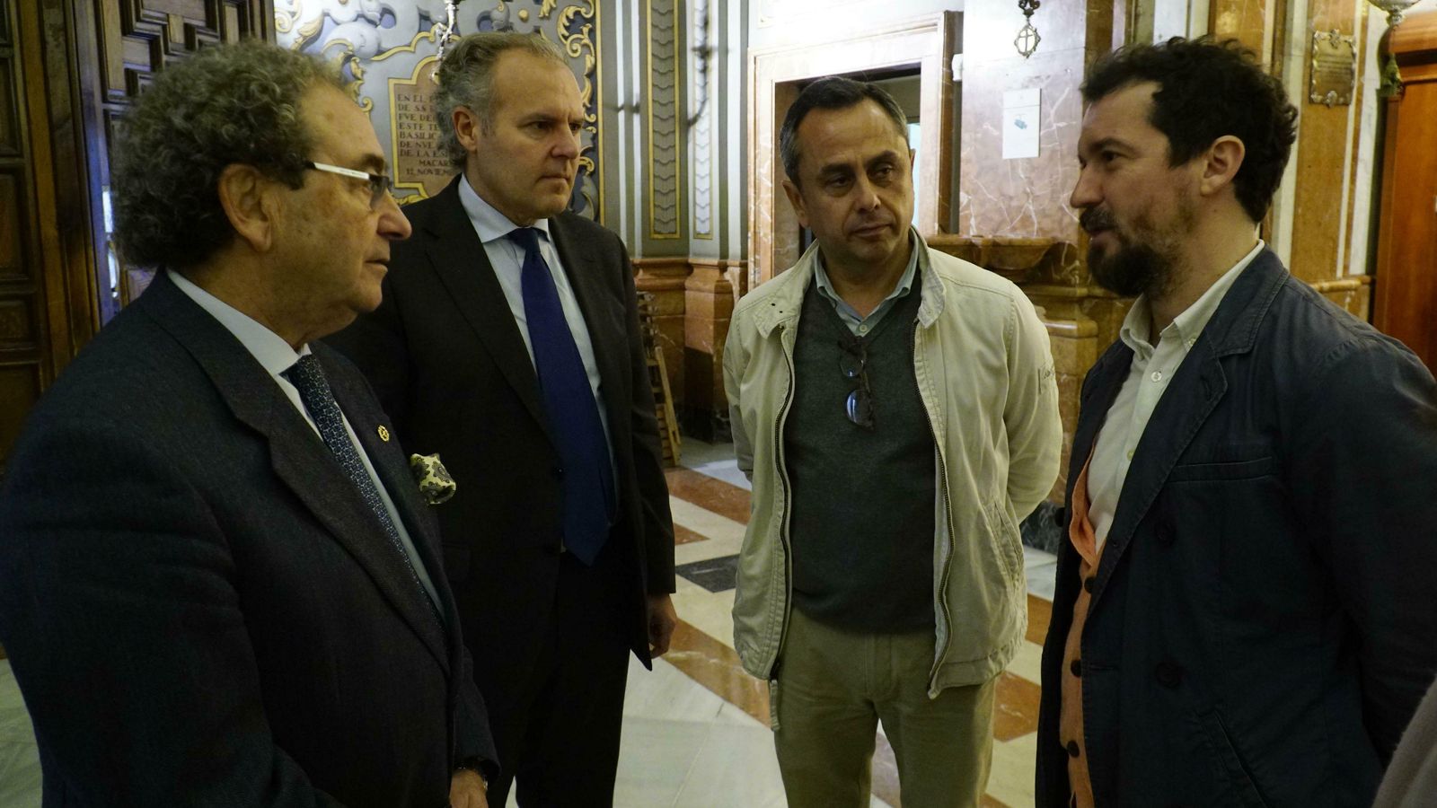 José Antonio Fernández Cabrero, José Luis Notario, Ricardo Suárez y Miki Leal, en la basílica.